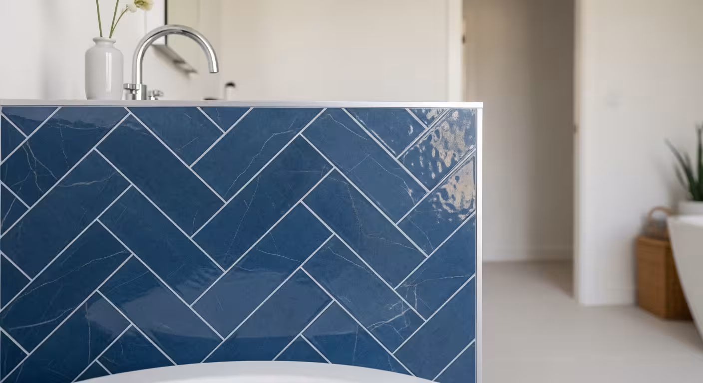 Close-up of precise corner and edge tile finishing by South Denver Tile Experts.